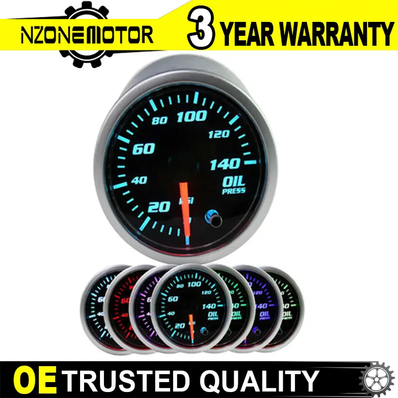 AFA Motor Oil Press Pressure Pointer Gauge 140 PSI Meter Universal 2" 52mm Lens USA Fahrenheit Water Smoked Lens High Precision Durable Aluminum Manifold Gauge Kit Automotive, Vehicle