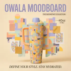 Owala Moodboard 40oz FreeSip Water Bottle – Leakproof, Stainless Steel, Geometric Design, Travel & Sport Tumbler