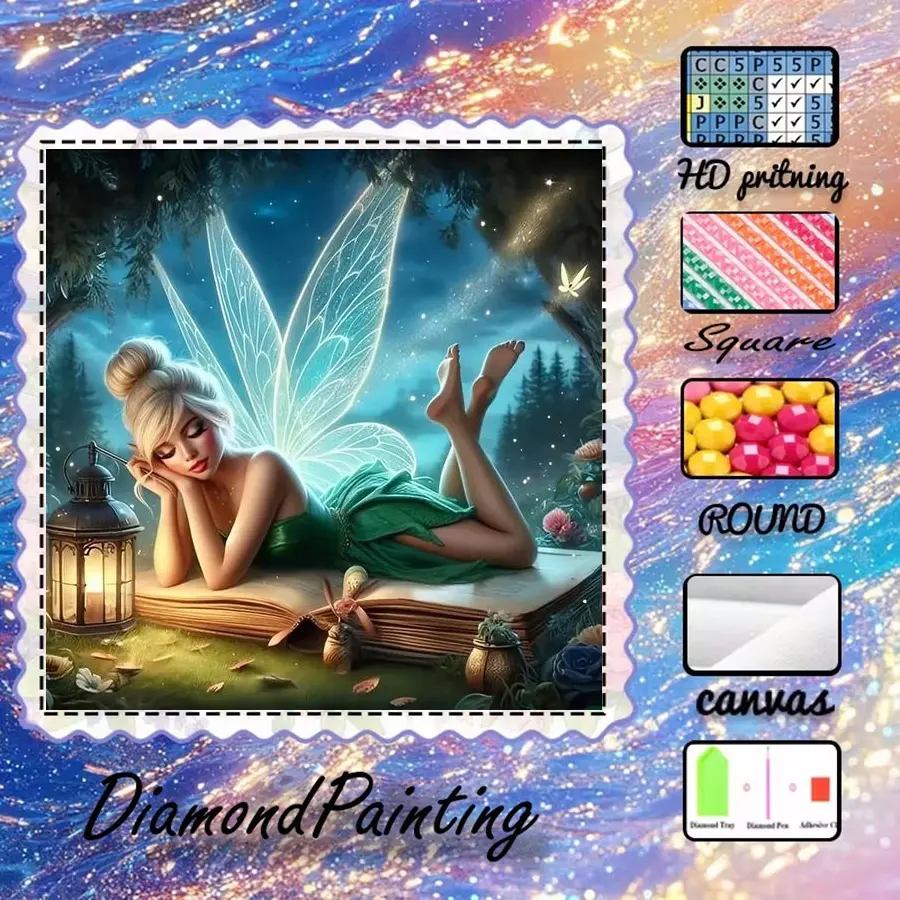 5D-DIY, velvet canvas, diamond art, diamond painting kit, Wall art painting, fairy, dream, night scene. AB diamonds, crystal diamonds, perfect home decoration, handcrafted diamond art painting kit, special craft diamond art kit, Handmade Gifts