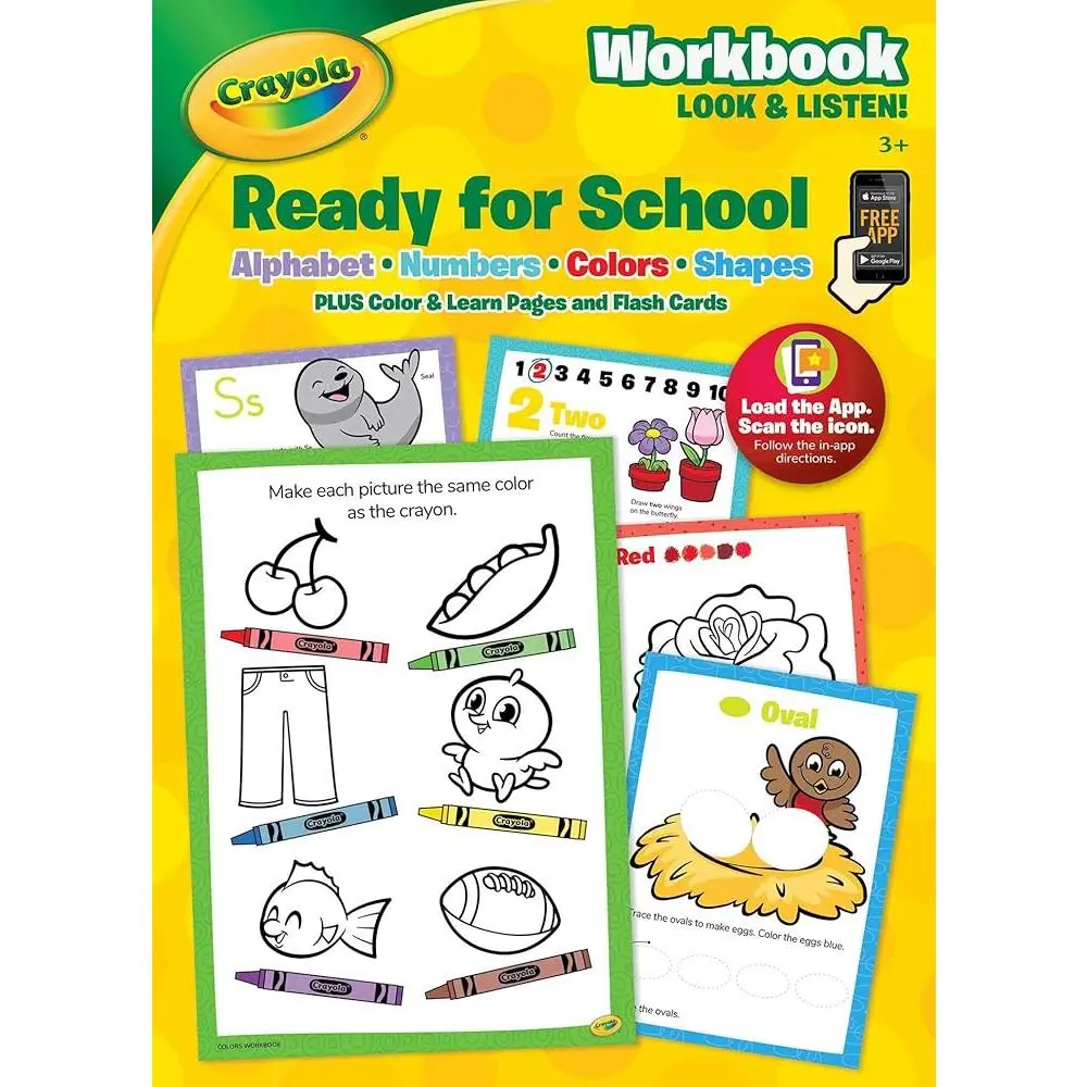 Crayola Ready for School Look & Listen Workbook, Preschool Alphabet Tool, Visual Learning Tool, Classroom & Teaching Supplies with Stickers, Visual Learning Tools