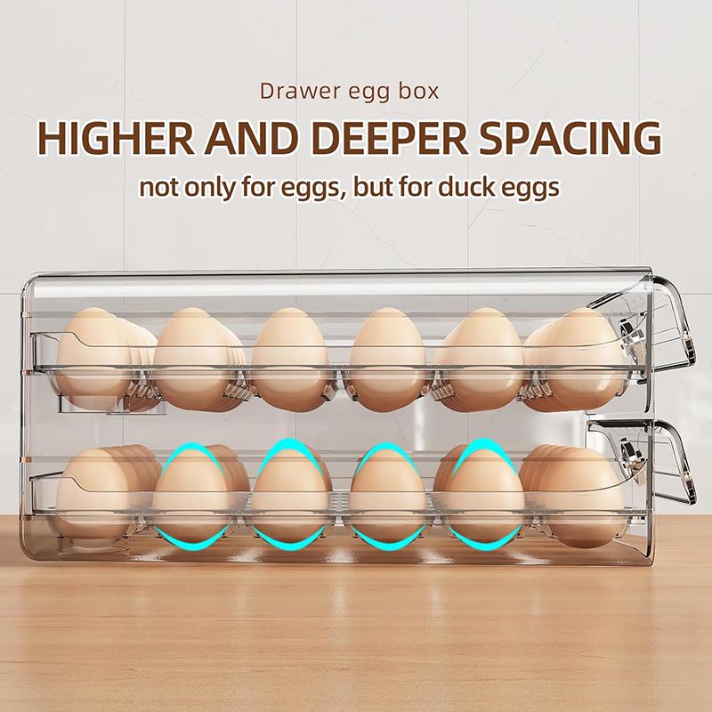 Large Stackable Egg Storage Box for Fridge & Kitchen, 60 Egg Capacity with Freshness Timer, Transparent Anti-Roll Egg Organizer