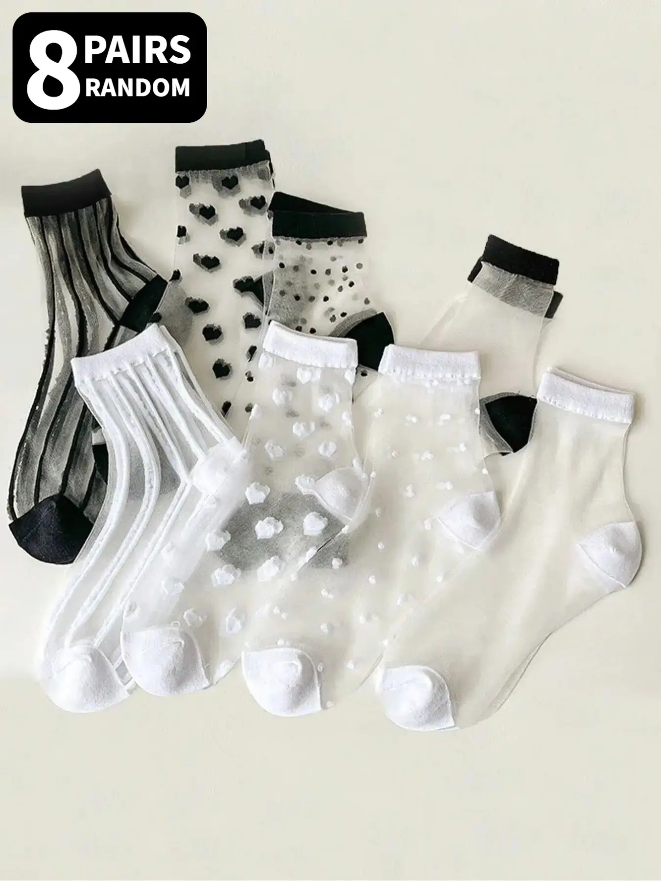 8 pairs of women's checkered printed sheer mid-calf socks, fashionable, casual, comfortable, breathable and Fit mid-calf socks for all seasons, suitable for daily outings, Breathable Comfy Socks