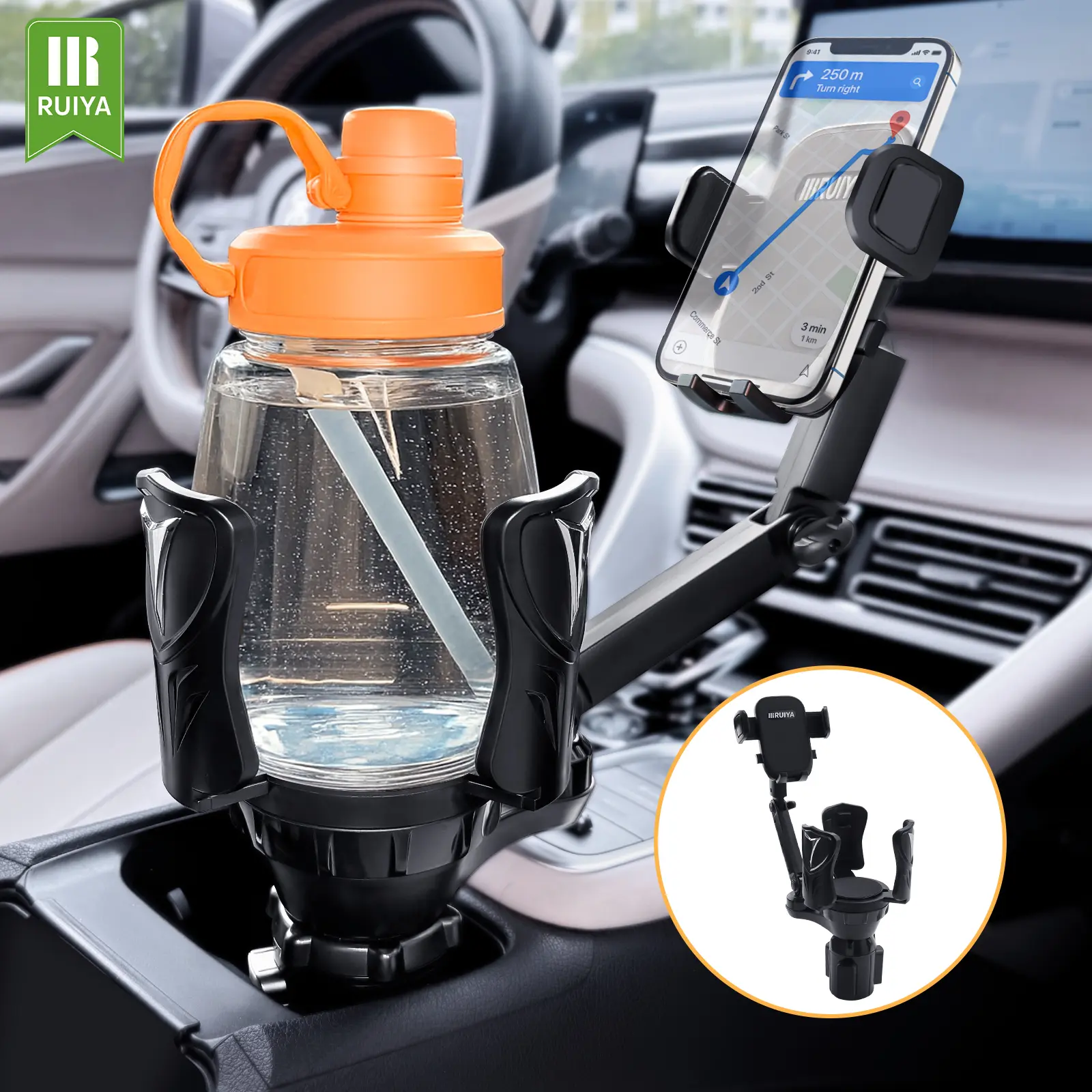 RUIYA Adjustable Cup Phone Holder for Cars Treadmills Sofas 360° Rotation Fits Most Bottles Smartphones Universal Design Maximize Drink Storage Secure Smartphone Mount Compatible with Tablets and Foldable Phones, Car Phone Holders, Cell Phone Car Mount