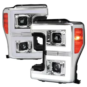 2017-2019 Ford F-250 F-350 F-450 F-550 LED C-Bar Projector Headlights w/ Switchback Sequential Turn Signals (Chrome Housing/Clear Lens)