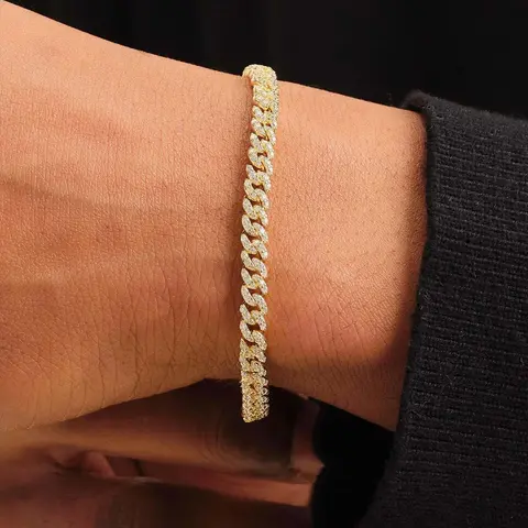 Iced Chics 5mm Miami Cuban Copper Chain Bracelet, Zircon Hip-Hop Accessory, Hip Hop Jewelry, Unisex Daily Wear, Street Style, Perfect Gift, All Seasons