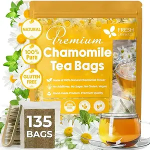 【FreshDrinkUS】 Chamomile Tea, 100% Natural and Pure Chamomile Flowers, Eco-conscious Tea Bags. Chamomile Flower Herbal Tea. No Sugar, No Caffeine, No Gluten, Vegan - Beverage