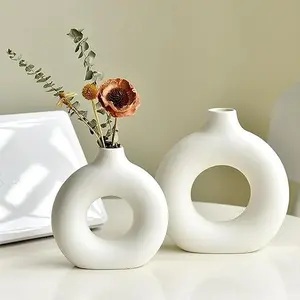 PriPey White Donut Vase Set of 2: Minimalist Circle Hollow Vases for Pampas Grass - Stylish Boho Decor for Entryway, Living Room, Bedroom, Dining Table, and Office Centerpieces" Ornaments
