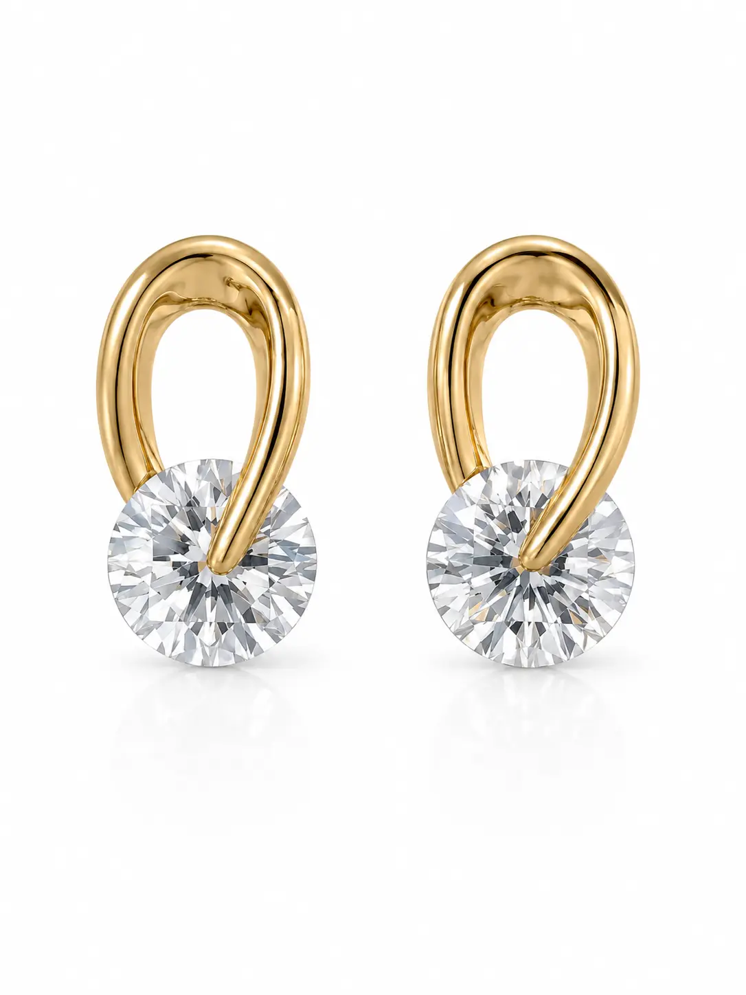 18K Gold Plated CZ Stud Earrings for Women, Unique Irregular Loop Rotating Cubic Zirconia Earrings with 925 Sterling Silver Posts, Elegant Sparkling Jewelry with Gift Box
