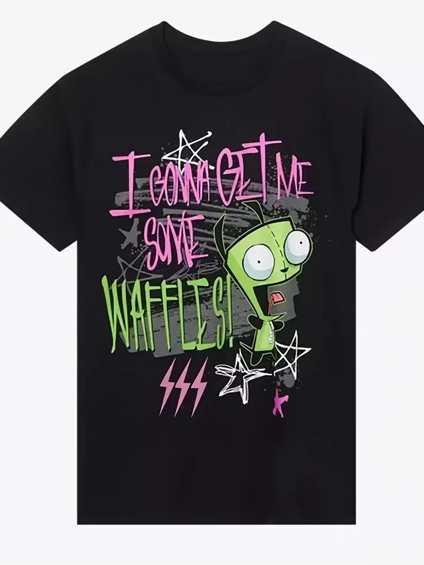 Men's Invader Zim Gir Graphic T-Shirt | Casual 100% Polyester Tee with Slight Stretch, Regular Fit Crew Neck for 2000s Cartoon Fans, Casual Style Tee, Menswear, Tops, Shortsleeve