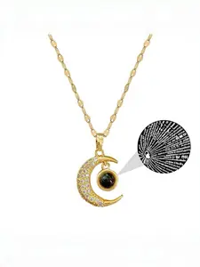 Elegant Star Moon Projection Necklace, Sparkling Diamond-Encrusted Pendant + 100 Languages I Love You Design, Perfect Gift for Women