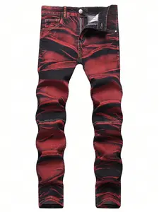 Red Jeans for Men Elastic Denim Pants Black Streetwear Menswear Stretchy Trouser summer clothes Suitable for All Seasons men's clothing