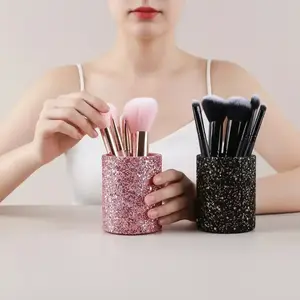 [Glitter Makeup Holder] Large Capacity Glitter Makeup Brush Holder - Sparkling Pink & Black Sequin Cosmetic Organizer for Women, Cosmetics Organizer Storage, Perfect for Brushes & Beauty Essentials, Travel Makeup Storage, Durable Organizer