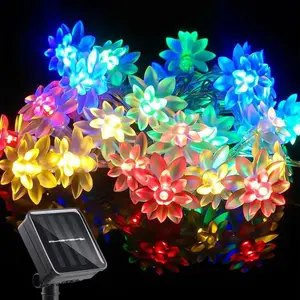 Solar Flower String Lights Outdoor  50 LED Solar String Lights for Outside Decorative for Garden Fence Patio Yard Christmas Tree Lawn Party (Multi-Colored)