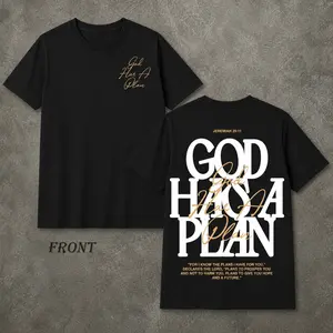 "God Has a Plan" Double-Sided Print Tee |   Christian Streetwear, Unisex Wide-Shoulder Fit, High-Quality Cotton Casual Top for Men & Women
