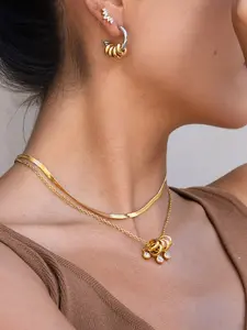 Ladies Necklace Round White Water Diamond Pendant Stainless Steel 18k Gold Plated Waterproof And Anti Allergy Classic And Unique Trendy Party Daily Accessory Matching Elegant Necklace