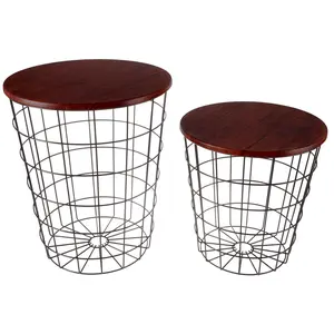 Lavish Home Set of 2 Round Nesting Tables withStorage Tables