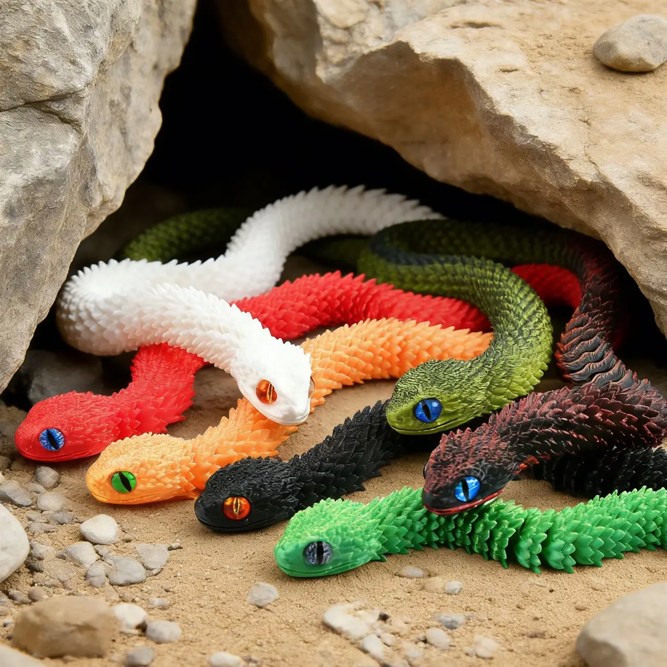 Vibrant Multicolor Snake Series Statue– Designed for decorative display and collection, featuring snakes in a variety of bright, eye-catching colors. Perfect as an engaging addition to your home or office, it brings a splash of color to any space.