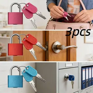 3 Counts Multi-Color Metal Hanging Locks with 3 Keys, Durable Plastic & Metal Combination Lock for Luggage, Backpacks, Gym Storage Cabinets