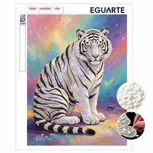 DIY Pearl Painting Kit, Colorful Tiger Theme Wall Art, Home Decor Mosaic Craft, Cross Stitch Set, Gift for Friends, Memorial Present