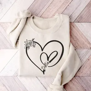 Made in USA, Besties Double Heart Line Unisex Sweatshirt, Besties Boho Floral Heart Pullover, Besties Sweater, Gift for Besties, Girl's Weekend, BFF Birthday Gift Birthday Gifts