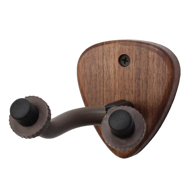 Wood Base Wall Mount Guitar Hanger Hook - Neck Holder for Acoustic, Electric Guitars, Banjo, Bass with Picks Slot, Music Gear