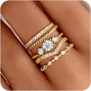 Florideco Stackable Gold Rings for Women 14K Gold Plated Minimalist Non Tarnish Cubic Zirconia Thumb Ring Set Dainty Gold Knuckle Ring Trendy Statement Stacking Rings Set Size 5-10