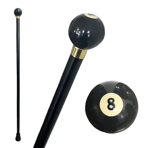Wooden Cane Walking Stick with Rubber Tip for Men and Women 37 inch Black 8-Ball Handle Ergonomic Fashionable Healthcare Equipment Tool Bathroom, Grip, Rubber Stopper, Mobility Aid