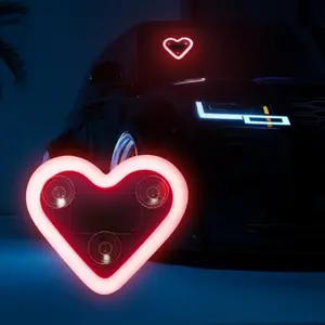 Solar Heart-Shaped LED C-Pillar Light for car decor, Car Ornament, solar powered neon sign with light sensor, waterproof easy-install wireless interior accessory