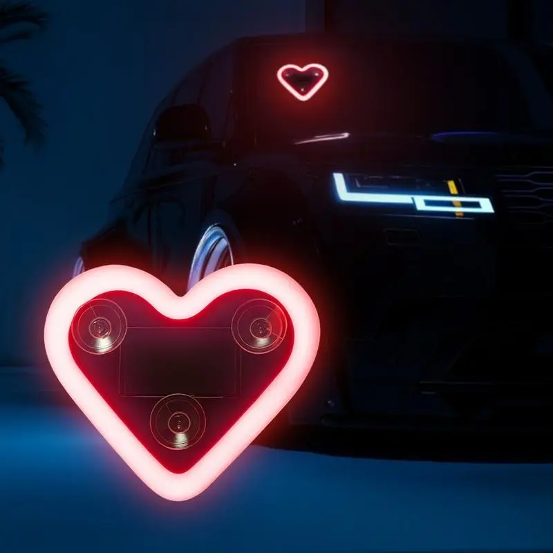 Solar Heart-Shaped LED C-Pillar Light for car decor, solar powered neon sign with light sensor, waterproof easy-install wireless interior accessory, Car Interior Decoration, Car Ornament