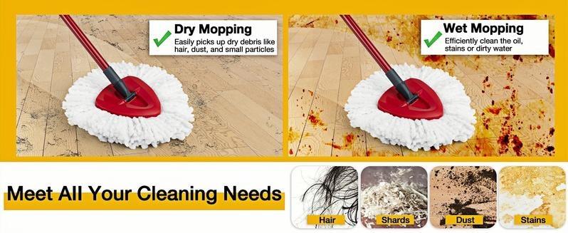 Spin Mop Head Replacement & Shower Floor Scrubberfor O Cedar 1-Tank System Microfiber Mop Heads EasyCleaning Floor Head Mop Set with 4 Refills 30-58inHandle for Wood Tile Laminate Marble