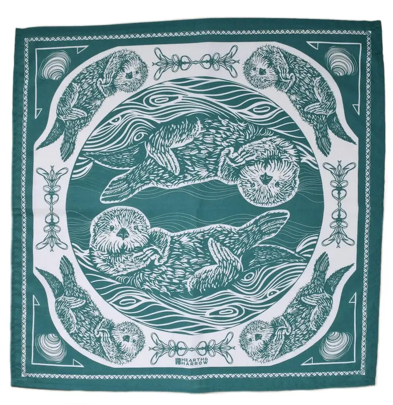 Sea Otter Bandana: Green Ocean Creature Handkerchief 100% Cotton Hair Scarf