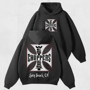 West Coast Choppers Hoodie, Vintage Biker Sweatshirt, Motorcycle Club Streetwear Long Beach CA Pullover