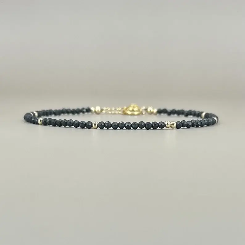 Shungite Bracelet - 2.5mm Natural Black Gemstone for Isolating Negative Energy - Healing Gemstone Bracelet for Friends and Family Jewelry Charms