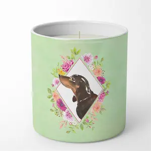 Carolines Treasures  10 oz Black & Tan Dachshund Green Flowers Decorative Soy Candle