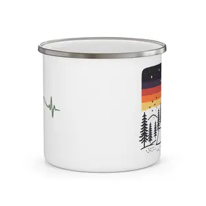 Retro Sunset Camping Scene Enamel Mug