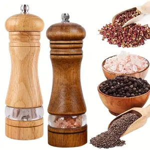 2pcs, Pepper Grinder, Household Sea Salt Ginder, Wooden Spice Grinder, Manual Pepper Mill, Spice Crusher, Reusable Spice Bottle for BBQ Picnic Camping, Kitchen Gadgets, Valentine's Day Gifts, Kitchen Decoration