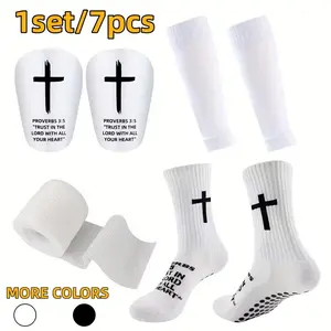 7-Piece Neutral Soccer Gear Set, Comfortable Sports Socks, Protective Leg Guards, Durable Mini Trendy Football Equipment, Football Kit, Football Accessories, Outdoor Activities
