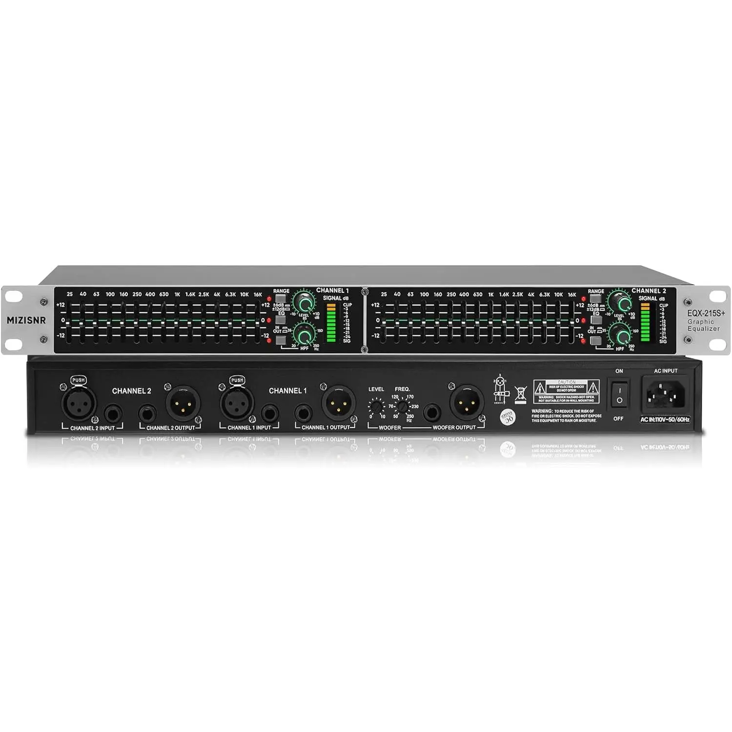 Stereo Graphic Equalizer 15-Band EQ for Home Audio System, Rack Mount Dual Channel Pro DJ Equalizer with Subwoofer Output, Noise Reduction (EQX-215S)