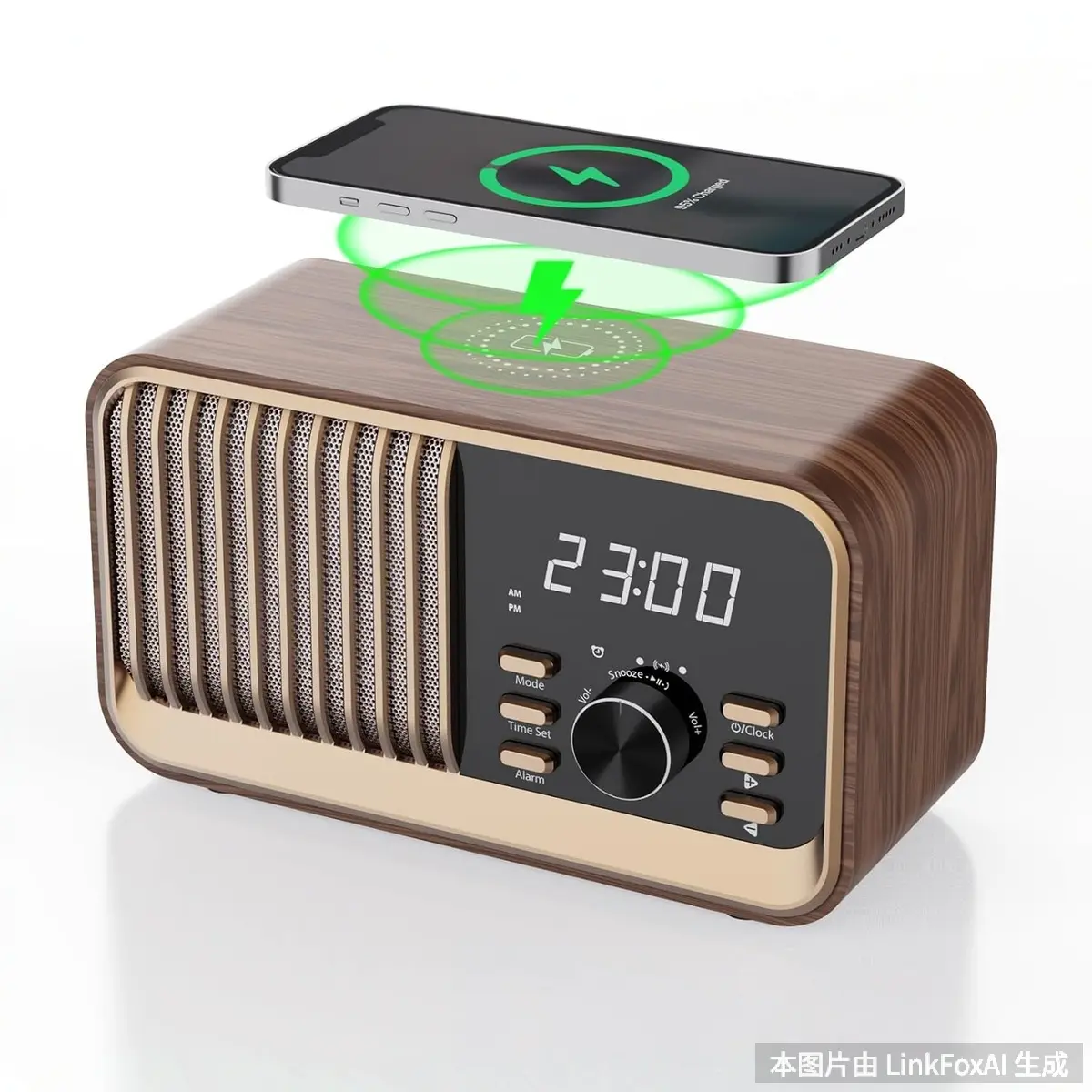 Vintage Wooden Retro Bluetooth Speaker with Built-in 15W Fast Charging, FM Radio, Digital Alarm Clock, 3600mAh Rechargeable Batteries, 360° Stereo Soundbox for Home Decor, Room Decor, Gifts for Dad