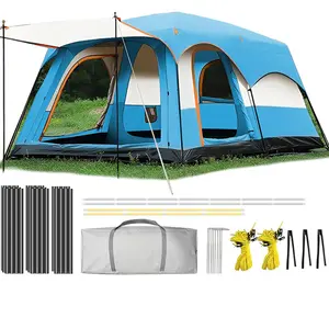 【Camping Tent】12 Person Waterproof Instant Large Family Tent Straight Wall 2 Rooms Mesh Windows Oxford Polyester Outdoor Camping Family Reunion Camping Essentials Camping Accessories Glamping Gear Mother’s Day Father’s Day Graduation Birthday Gift
