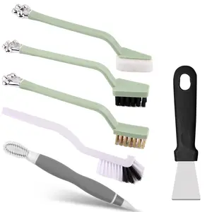 6 Pcs Kitchen Cleaning Brush Set,Deep Clean Gas Stove Brass Brush,Kitchen Sink Nylon Brushes,Cooktop Scraper,Stiff Bristles Rust Removing and Dust,Scrubber Brush for Range Hood Grease Grime,Hand Tools Kits