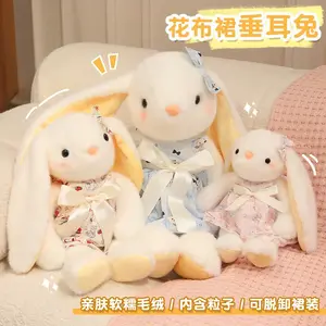 Cute Long‑Ear Bunny Plush Toy Set, Multi‑Size Dress‑Wearing White Rabbit Stuffed Doll with Removable Floral Skirt, Kawaii Sweet‑Style Easter‑Theme Plush
