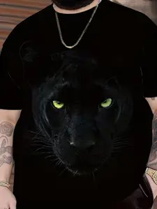 Panther Pattern Trendy Short Sleeve T-Shirt, Unisex Printed Top, Casual Fitted Design, Must-Have Fashion Clothing