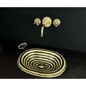 Solid Brass Bathroom Sink with Resin and Bone Accents