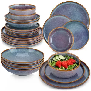 vancasso PLAYA Plates and Bowls Sets, 18/24 Pieces Grey Dinnerware Sets for Kitchen, Reactive Glaze Dishes Set for 6, Dishwasher and Microwave Safe