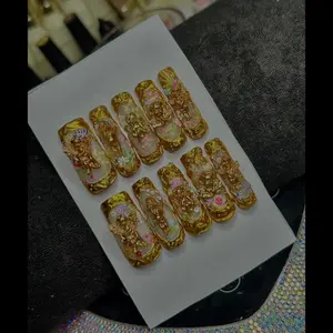 Embossed Gold Goddess press on nails