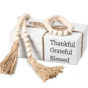 Wooden Bead Tassel Decor Set, 1 Set Faux Book Decor Ornament, Home Decor Ornaments, Home Decor for Living Room, Bedroom and Dining Room, Room Decor, Home Decor
