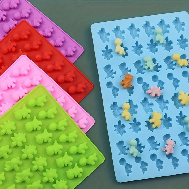 1 Pack 48-Pieces Silicone Dinosaur Fondant and Chocolate Mold Set with Dropper - Baking and Pudding Mold Kit for Creative Desserts
