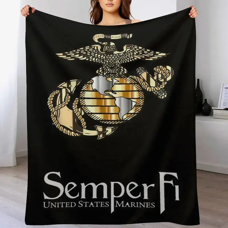 United States Marine Corps USMC 250th Anniversary Commemorative Throw Blanket 1775-2025, Ultra Soft Warm Fleece Military Blanket, Patriotic Home Decor Present, Ideal Gift for Active