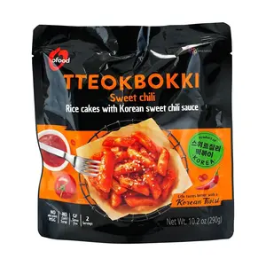 O'Food Korean Tteokbokki Stir-Fry Rice Cakes - Sweet & Spicy Flavor, 2 Servings (290g) with Sauce Pack - Authentic Korean Snack & Meal